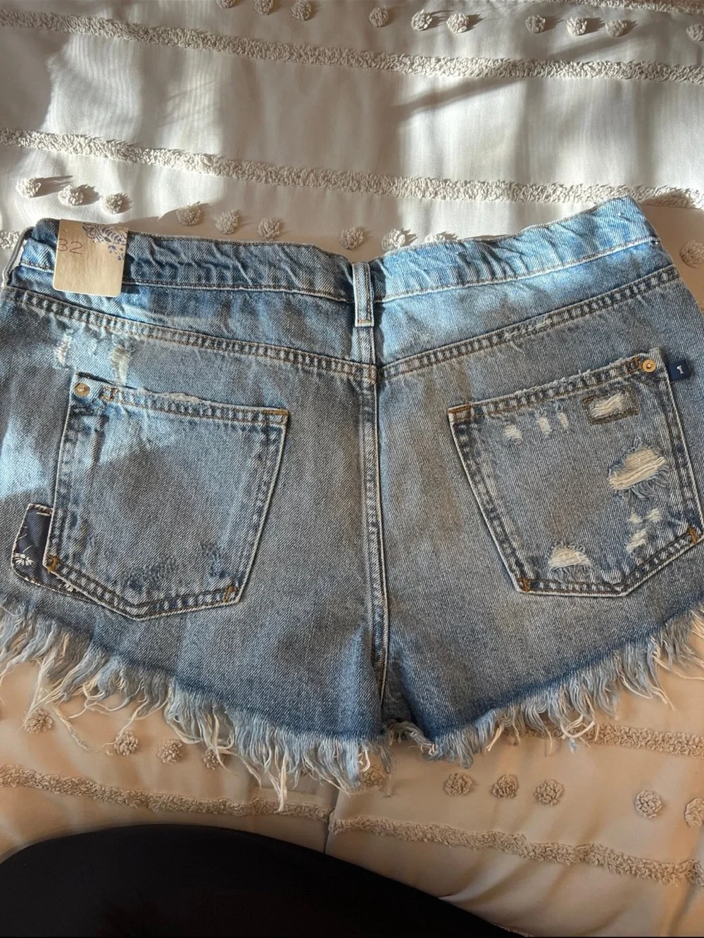 Anthropologie Light Blue Distressed Denim Frayed Hem Shorts - Picture 4 of 5